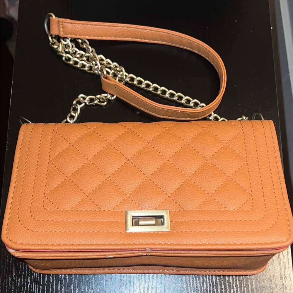 Tan Brown Quilted Chain Strap Bag